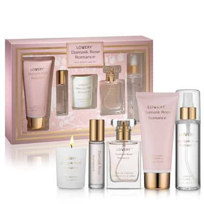 Lovery 6-Pc. Damask Rose Romance Bath and Body Care Gift Set with Candle & More