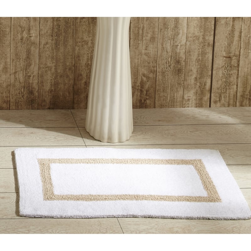Better Trends Hotel Collection in Race Track 100% Cotton Super Absorbent Reversible Double Sided Machine Washable Bath Mat Rug - 17" x 24" Rectangle - White & Sand