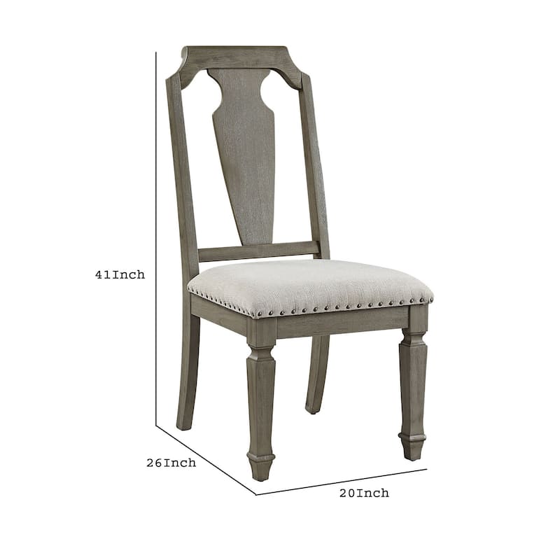 Side Chair with Fabric Seat and Fiddle Back, Set of 2, Brown