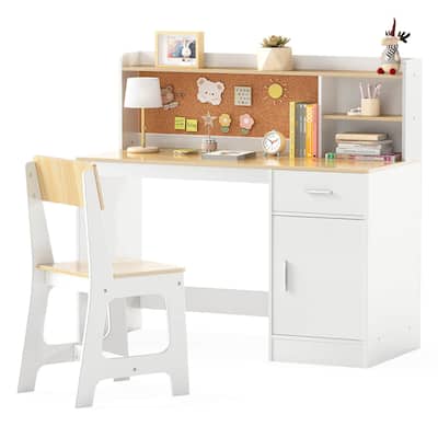 Costway Kids Study Desk and Chair Set Wooden Children Writing Table - See Details