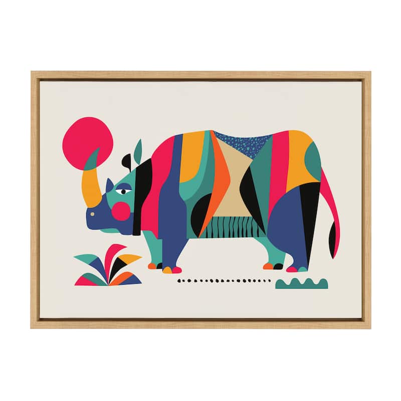 Kate and Laurel Sylvie Rhinoceros Framed Canvas by Rachel Lee - 18x24 - Plastic - Natural