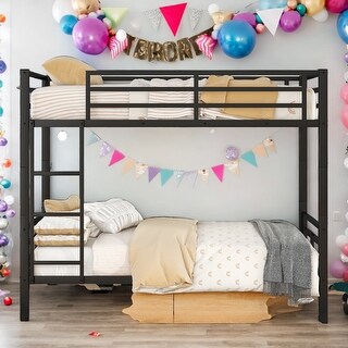 Full Size Metal Convertible Bunk Bed with 2 Drawers,Box Spring Not Required,Storage Drawers,Black