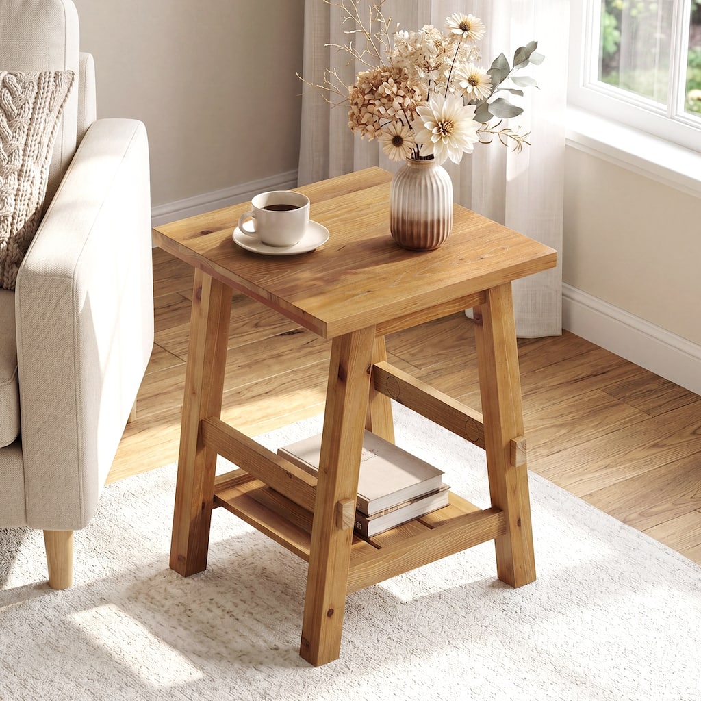 Solid Wood Square Side Table for Living Room, Bedroom and Small Spaces