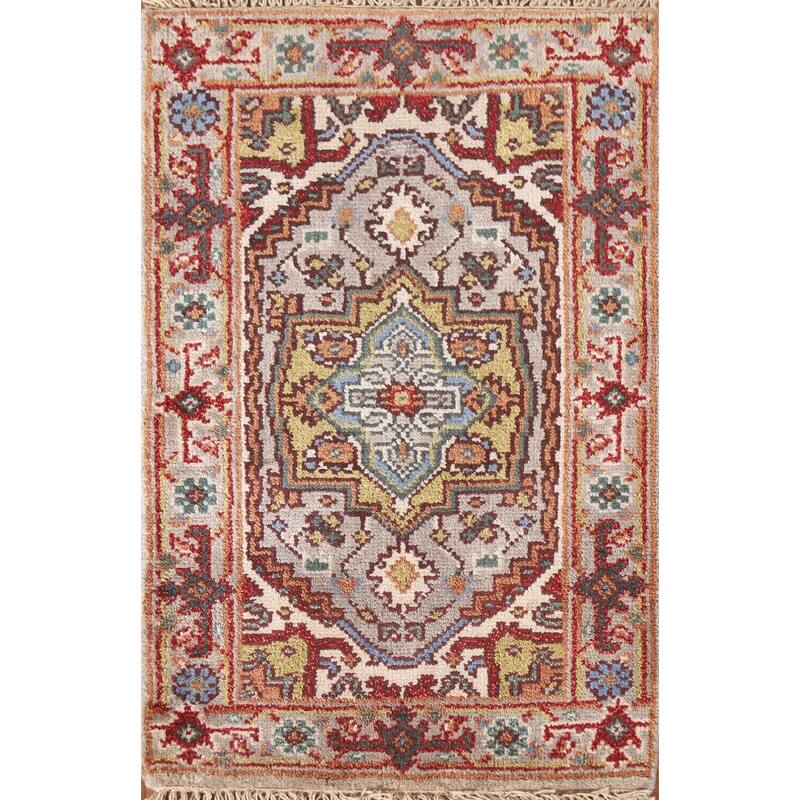 Grey Traditional Heriz Serapi Oriental Area Rug Handmade Wool Carpet - 2'0"x 3'0"