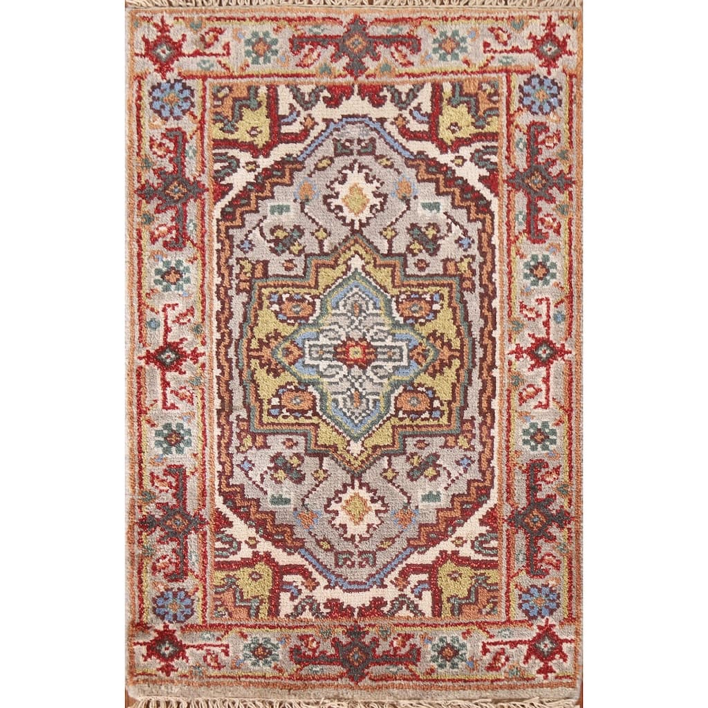 Grey Traditional Heriz Serapi Oriental Area Rug Handmade Wool Carpet - 2'0"x 3'0"