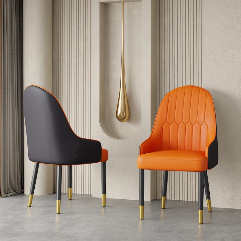 Modern Leather Dining Chair Set of 2 - Orange