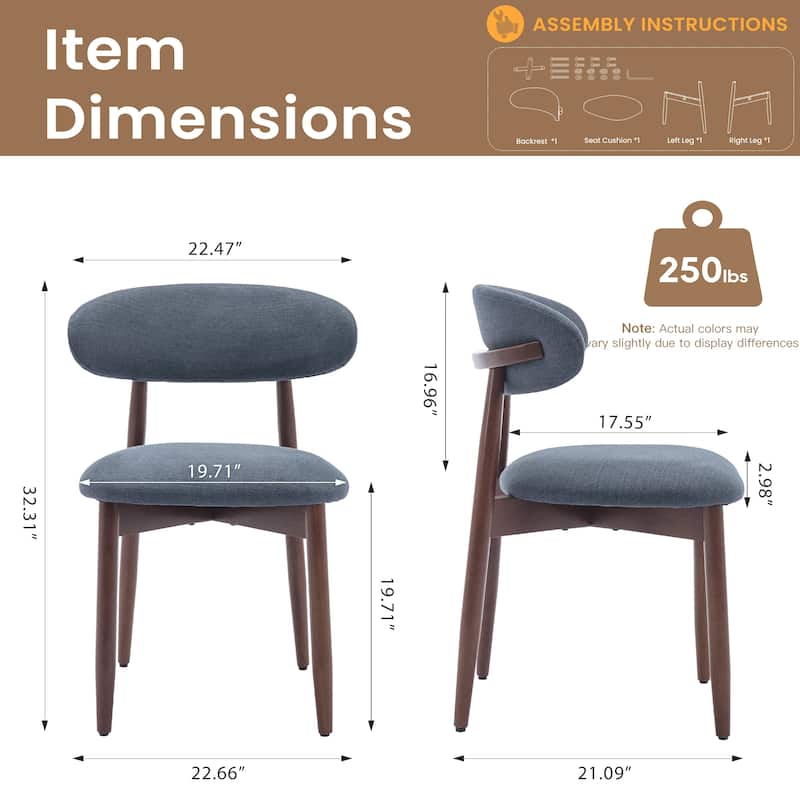 RENEWLINE Linen Upholstered Solid Wood Curved Back Dining Chair