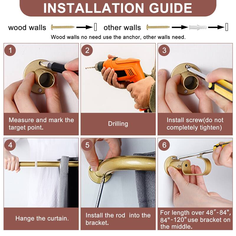 Meriville 1-Inch Diameter Wrap Around Blackout Curtain Rod, Round Base