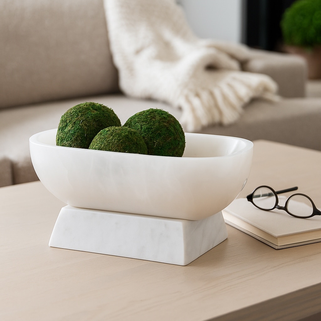 Modern Marble and Alabaster Decorative Bowl with Base - 5" White - 12.0"