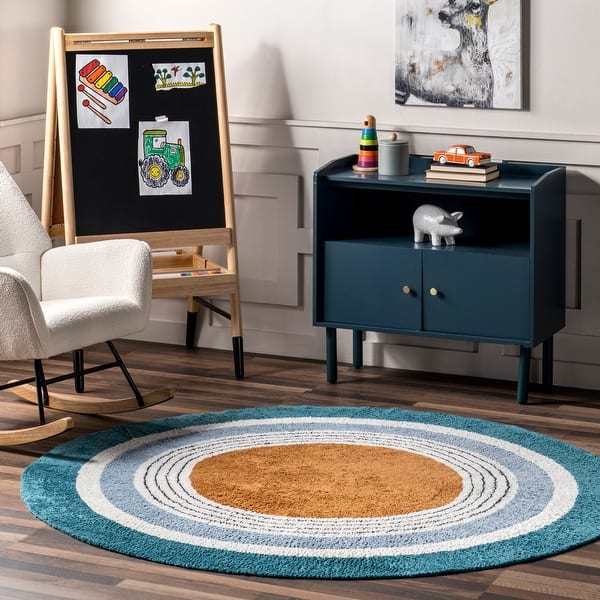 slide 2 of 39, Nuloom Nydia SpinClean Circular Kids Machine Washable Area Rug 4' Round - Blue - Round