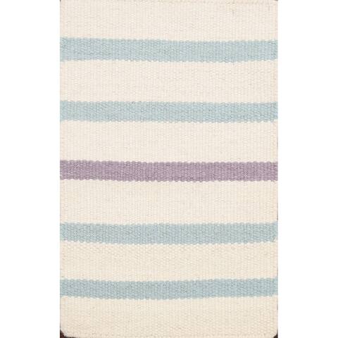 Stripe Kilim Oriental Area Rug Wool Hand-woven Kitchen Carpet - 1'4" x 2'2"