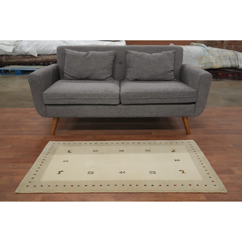 Hand Knotted Oriental 100% Wool Carpet Tribal Animal Pictorial Beige & Ivories Gabbeh Area Rug - 4' 5'' X 2' 4''