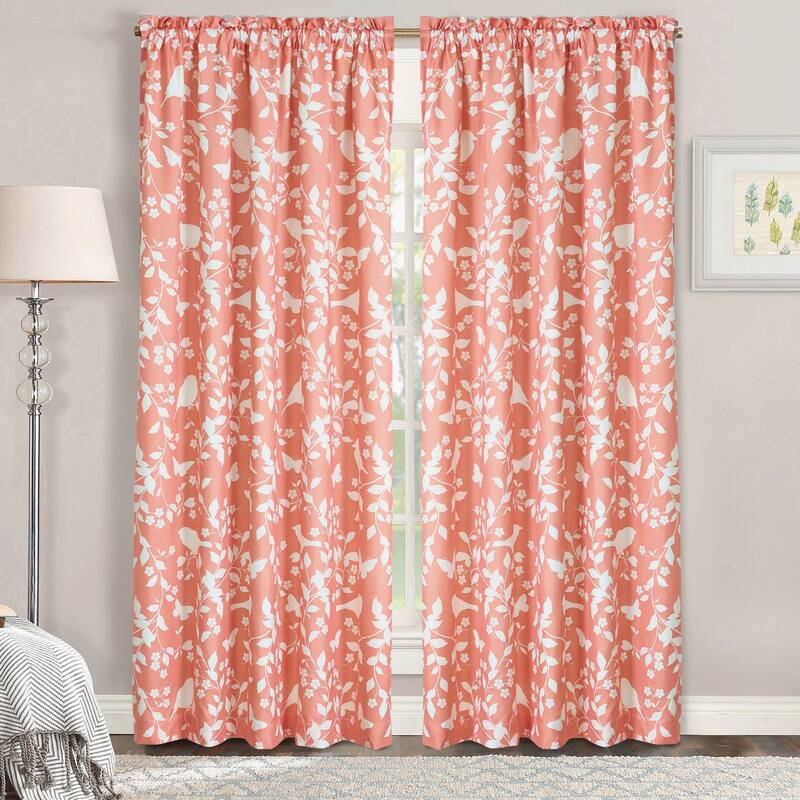 Serenta Birdsong Printed 2 Piece Curtain Set - 60" x 96" - Coral