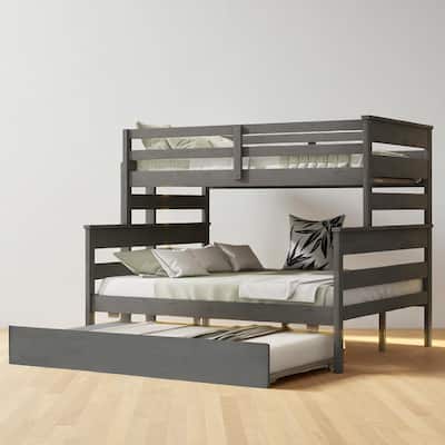 Wooden Twin Over Full Bunk Bed with Pull-Out Twin Trundle, Sturdy Slats, Safe Guardrails, Easy Assembly