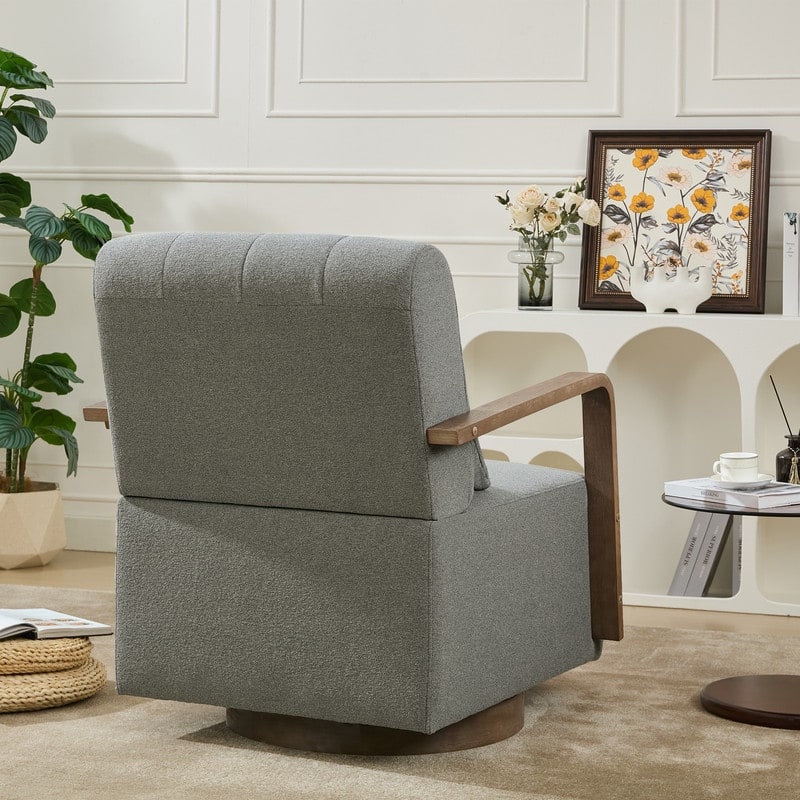 Solid Wood Swivel Accent Chair with Armrests and Lumbar Pillow - 360° Rotation