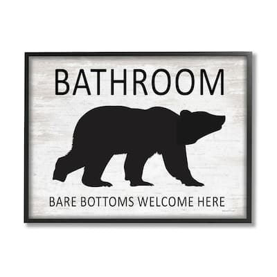 Stupell Bathroom Bare Bottoms Welcome Here Funny Rustic Bear Framed Wall Art - Off-White
