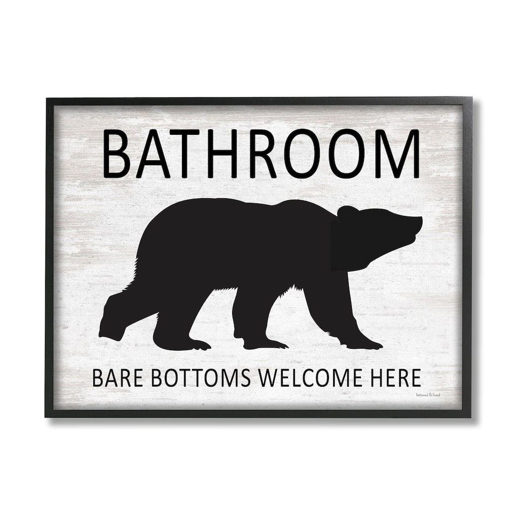 Stupell Bathroom Bare Bottoms Welcome Here Funny Rustic Bear Framed Wall Art - Off-White