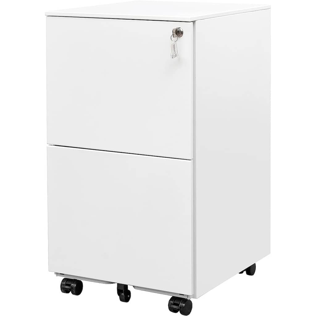 2 Drawer File Cabinet with Lock, Steel Mobile Filing Cabinet on Anti-tilt Wheels, Rolling Locking File Cabinets Under Desk