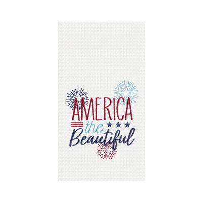 America The Beautiful Embroidered Waffle Weave Kitchen Towel, July Fourth