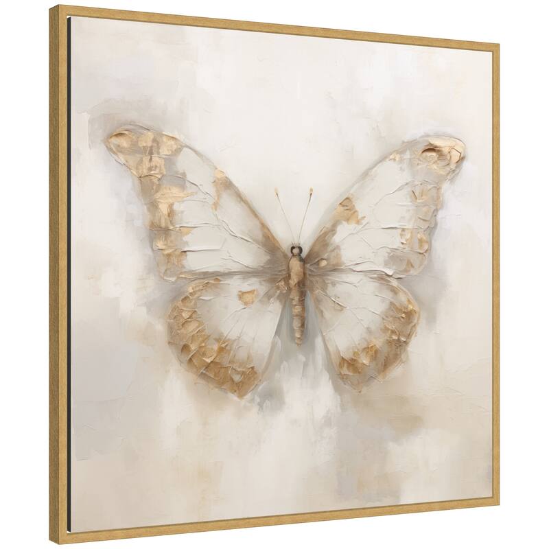 Kate and Laurel Sylvie Butterfly Neutral 2 Framed Canvas by The Creative Bunch Studio - 30x30