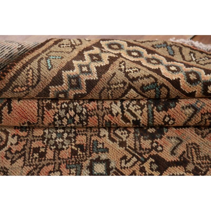 Hamedan Persian Vintage Runner Rug Hand-Knotted Peach Wool Carpet - 3'8" x 9'9"