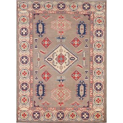 Kazak Oriental Area Rug Handmade Grey Wool Carpet - 4'11" x 6'5"