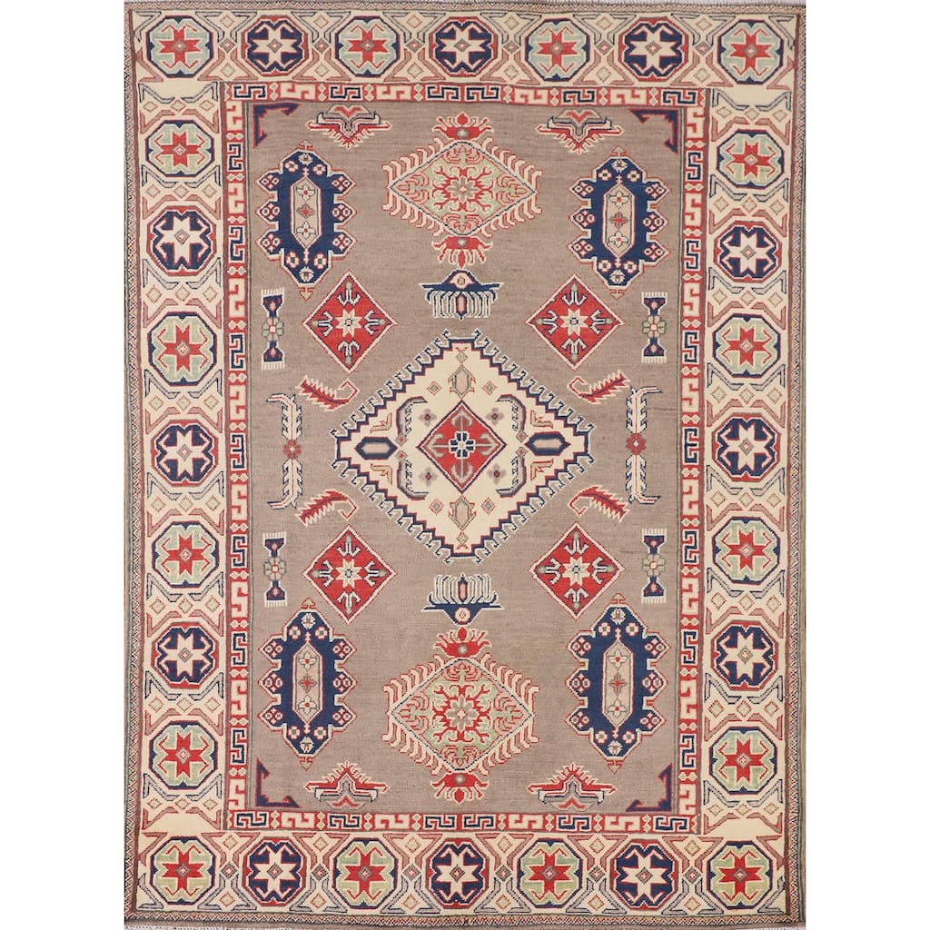 Kazak Oriental Area Rug Handmade Grey Wool Carpet - 4'11" x 6'5"
