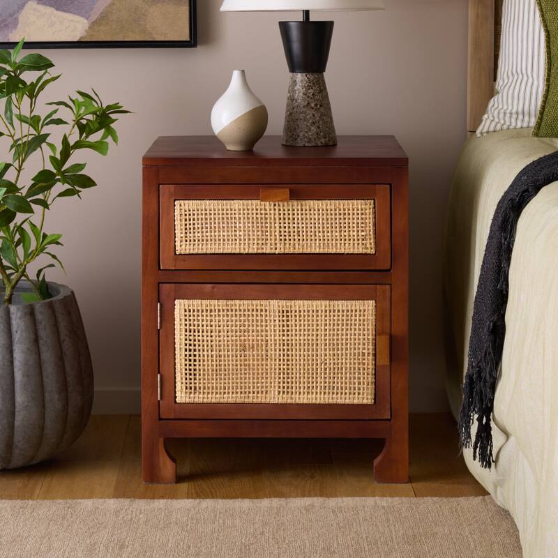 SAFAVIEH Zhane Coastal 1-Drawer 1-Door Nightstand - Dark Natural/Natural