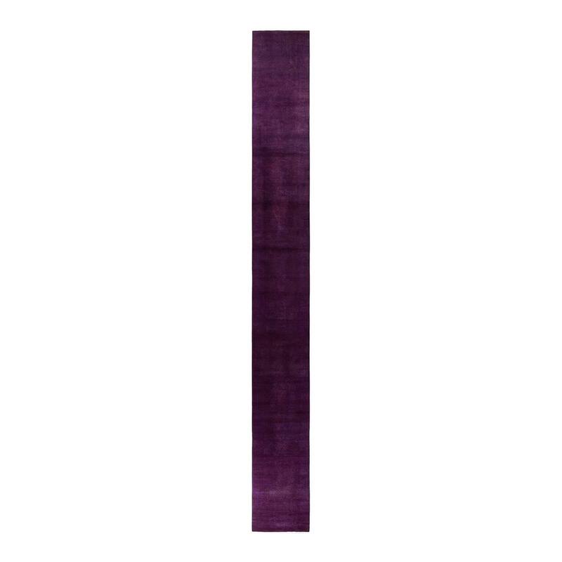Overton Hand Knotted Wool Vintage Inspired Modern Contemporary Overdyed Purple Runner Rug - 2' 7" x 24' 1"
