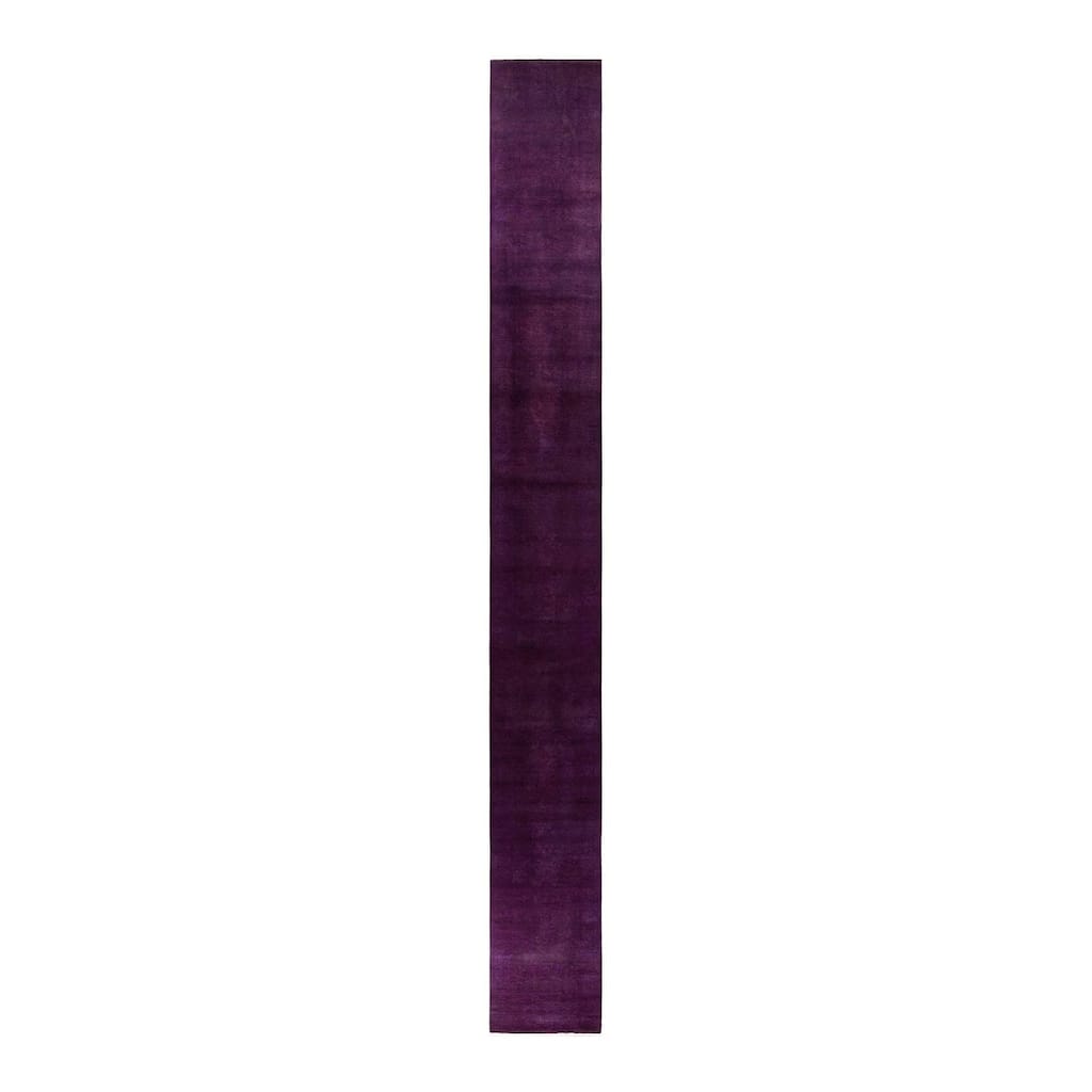 Overton Hand Knotted Wool Vintage Inspired Modern Contemporary Overdyed Purple Runner Rug - 2' 7" x 24' 1"