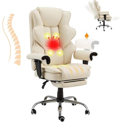 4/6-Point Massage Office Chair, Ergonomic Reclining Desk Chair, Retractable Footrest & Adjustable Armrests, Multiple options