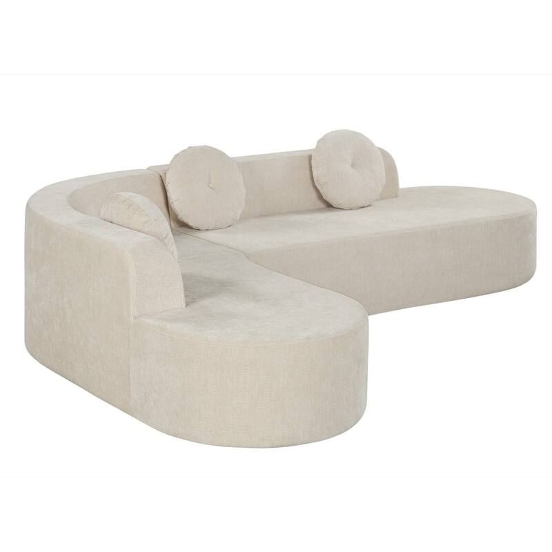 122.64" L-Shaped Chenille Compressed Sectional Sofa with Round Pillows