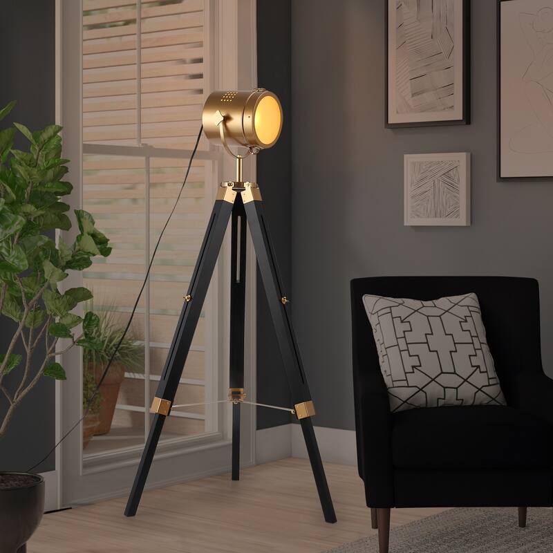 Modern industrial adjustable tripod floor lamp,vintage gold brass standing reading light floor lamp for living room
