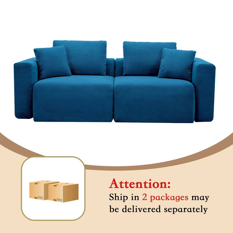 Corduroy Sectional Modular Sofa with Square Arms & Ottoman Extension for Flexible Arrangements