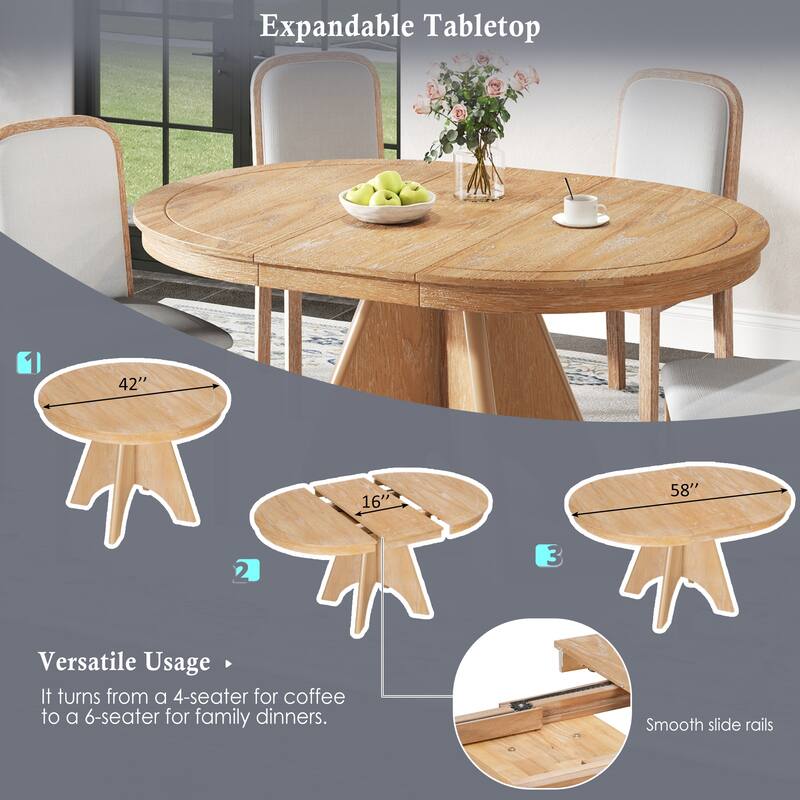 Extendable Dining Table for 4-6, 42" to 58" Rustic Farmhouse Table with X-Legs