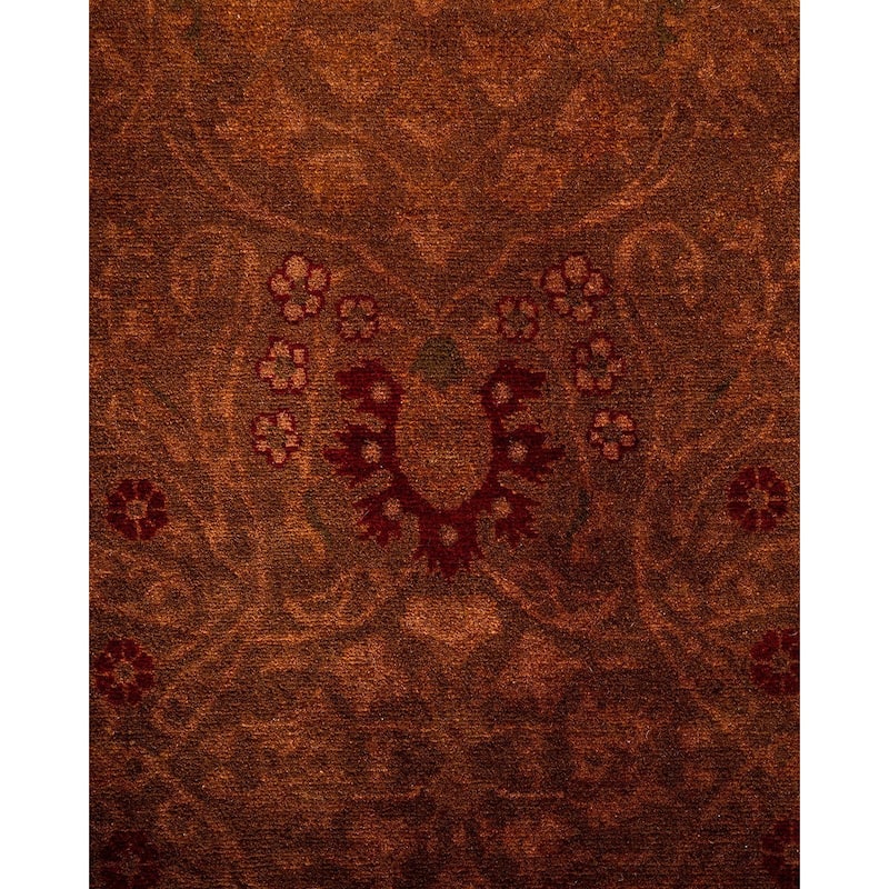 Overton Hand Knotted Wool Vintage Inspired Modern Contemporary Overdyed Brown Runner Rug - 3' 2" x 22' 4"