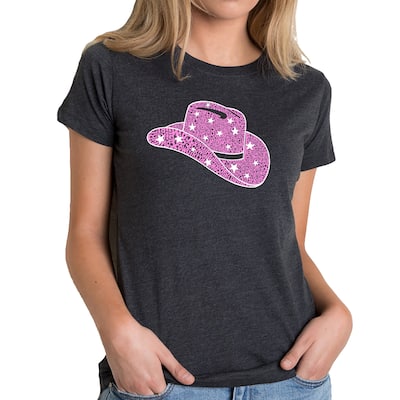 LA Pop Art Women's Premium Blend Word Art T-Shirt - Cowgirl Hat
