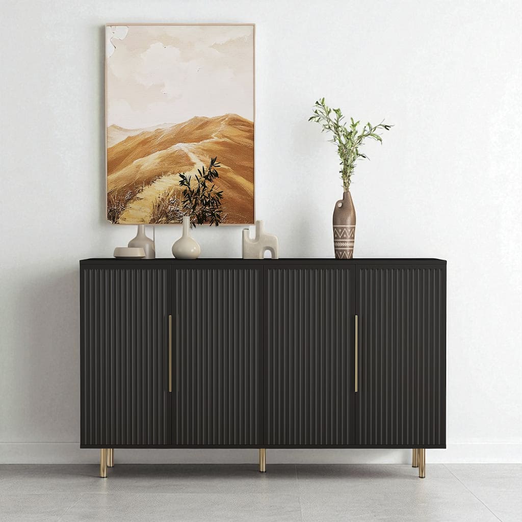 Modern Buffet Cabinet with Fluted Design, Storage Console Table with Adjustable Shelves and Metal Handles