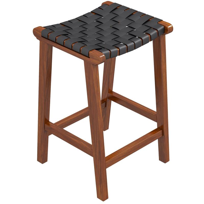 GDFStudio - James Mid-Century Modern 23.6"H Counter Stool with Solid Wood Frame & Genuine Leather Upholstery