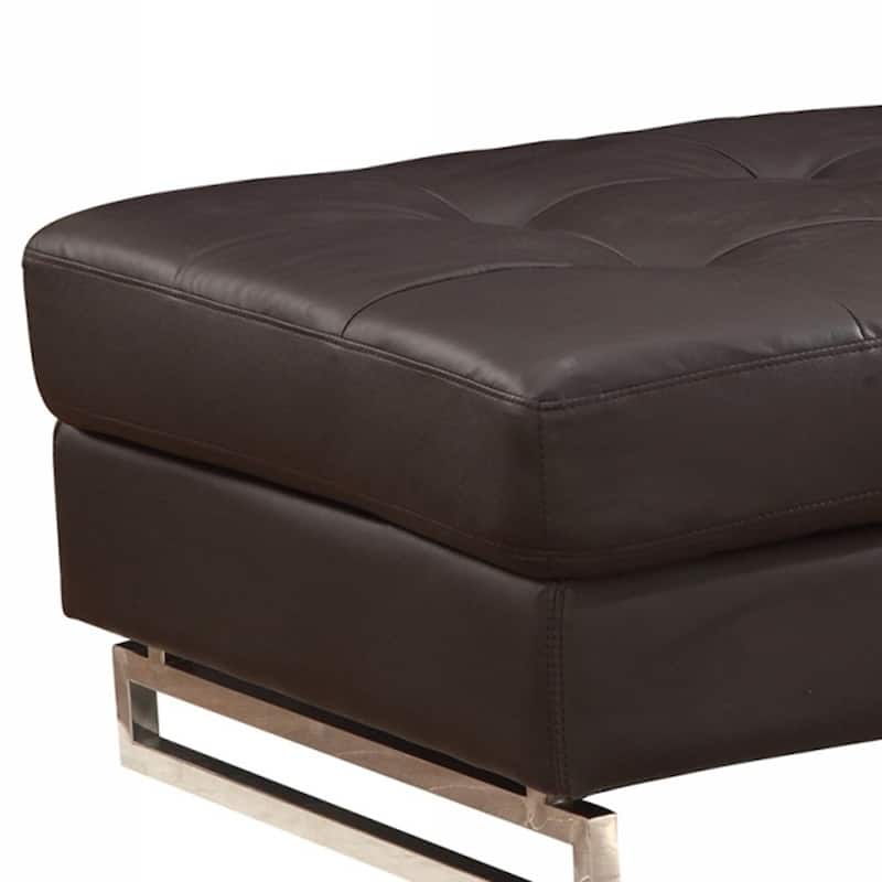 HomeRoots 63" Brown and Silver Faux Leather Tufted Ottoman