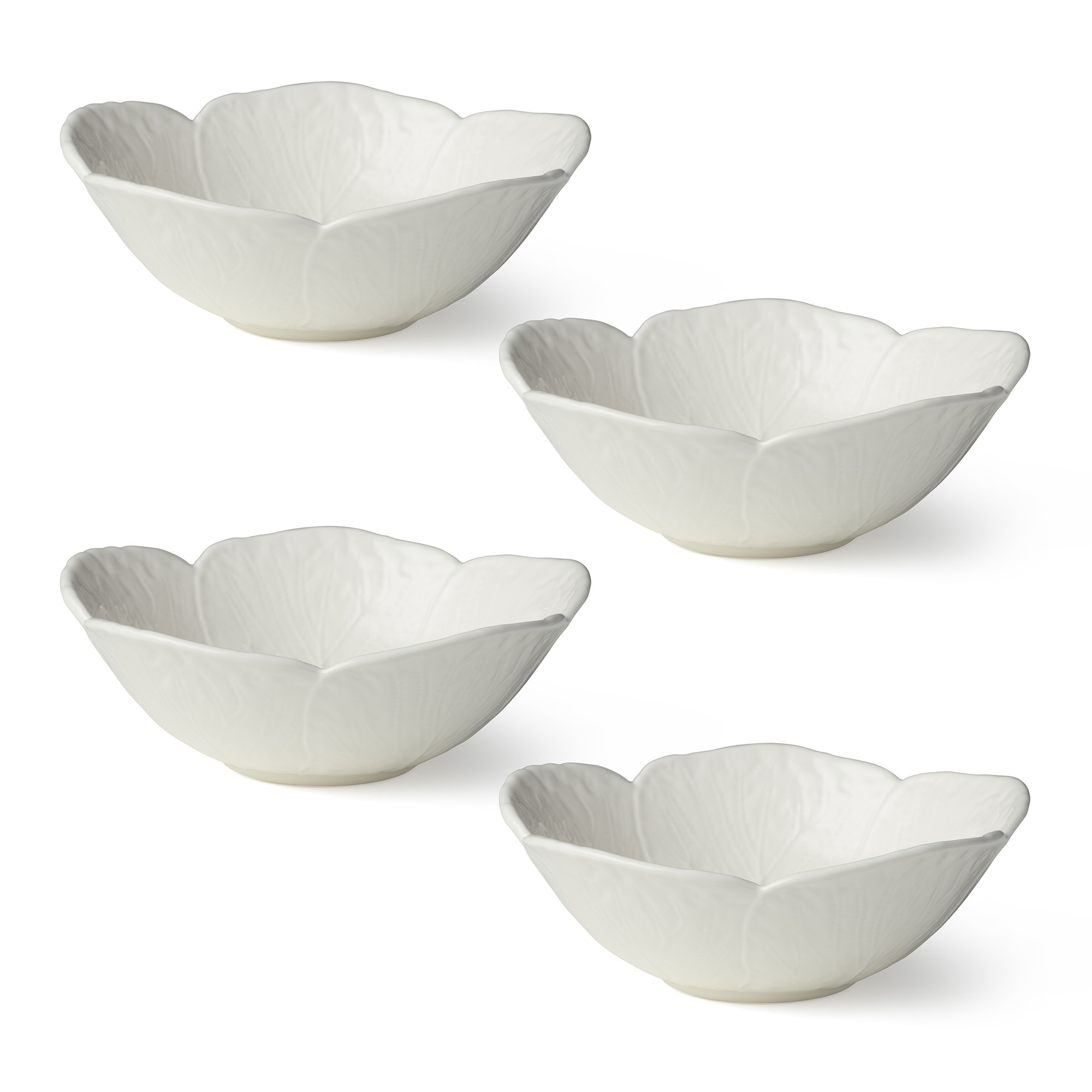 Certified International Le Jardin White Cabbage 3-D Cereal Bowls 7", Set of 4 - 7"W x 2.5"H x 7"L