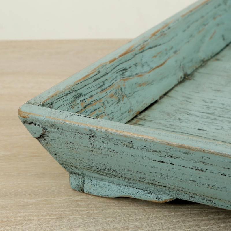 Artissance 28" Reclaimed Wood Tray With Weathered Soft Aqua Wash