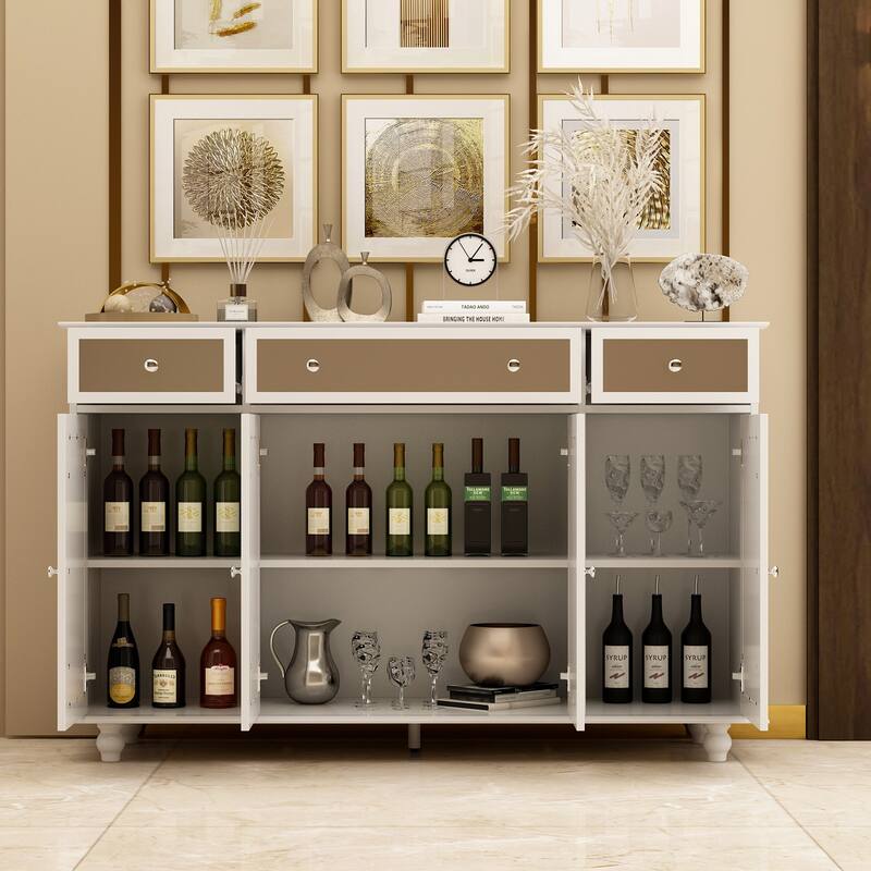 Timechee 55.1'' Accent Storage Cabinet Mirror Sideboard Buffet Cabinet