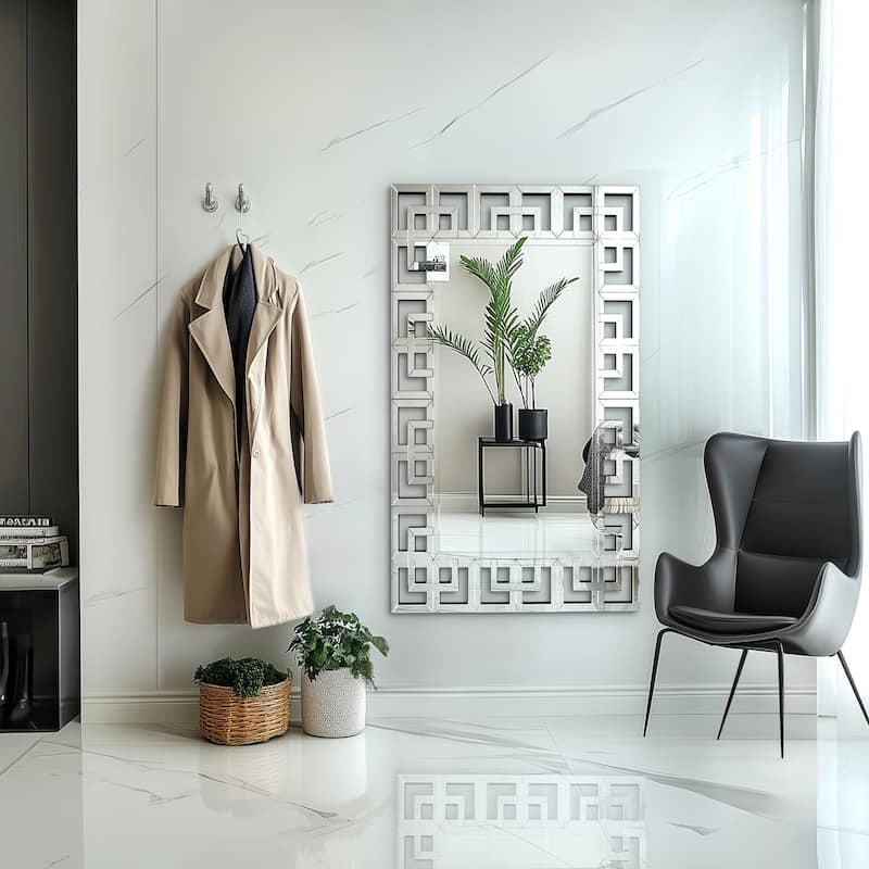 Large Elegant Geometric Border Beveled Decorative Wall Mirror for Home - 40in.Wx28in.H
