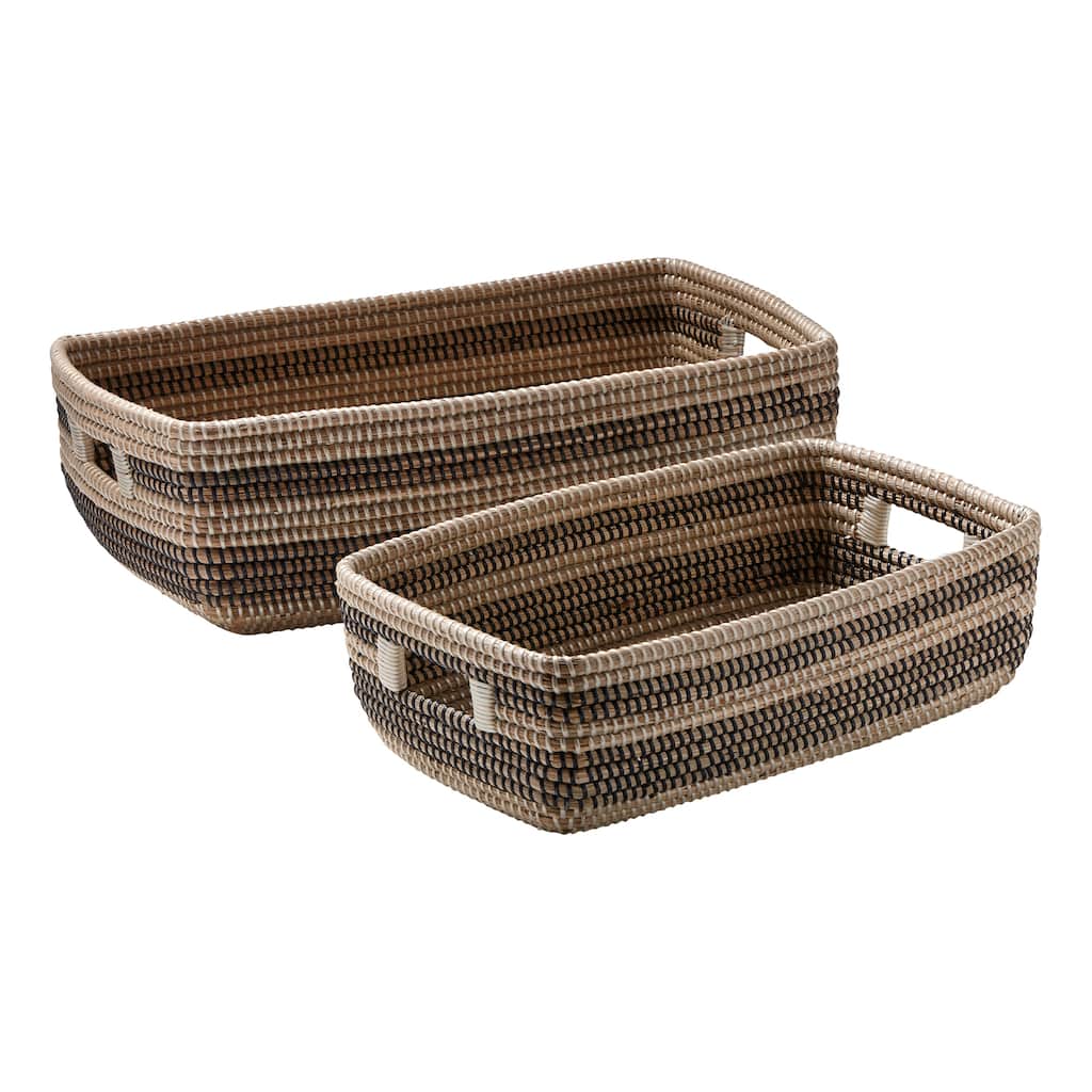 Set of 2 Seagrass Stripe Decorative Baskets for Christmas Storage 7 in H x 22 in L x 12.75 in W Black Multi