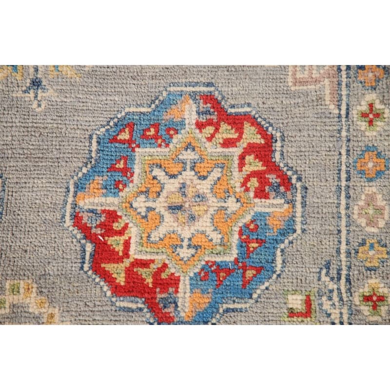 Traditional Kazak Area Rug Hand-Knotted Grey Wool Carpet - 4'0" x 5'11"