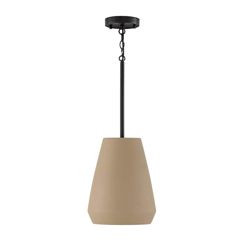 9.75" W x 13.25" H 1-Light Handcrafted Terracotta Pendant with Matte Black - 10"W x 13"H - Terracotta Sand