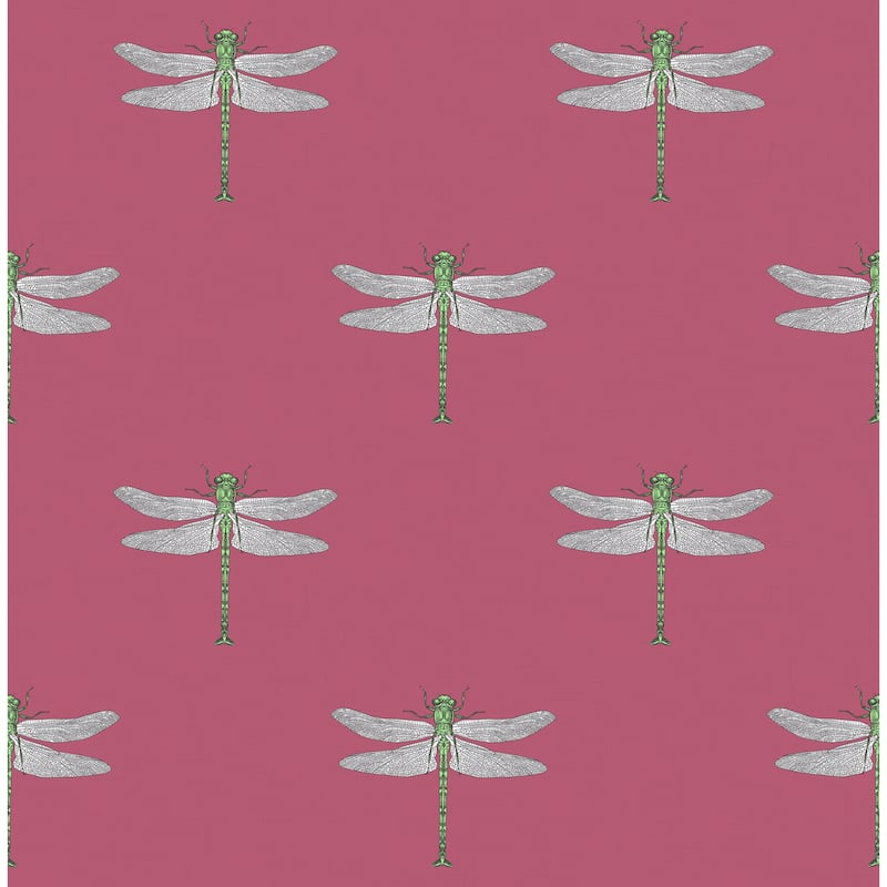 Seabrook Designs Catalina Dragonfly Unpasted Wallpaper - 20.5 in. W x 33 ft. L - Metallic Green and Pink