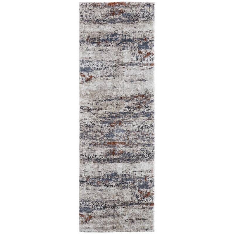 Grand Bazaar Odera Machine Made Abstract Modern Area Rug - 2'6" x 8' - Ivory/Blue/Gray