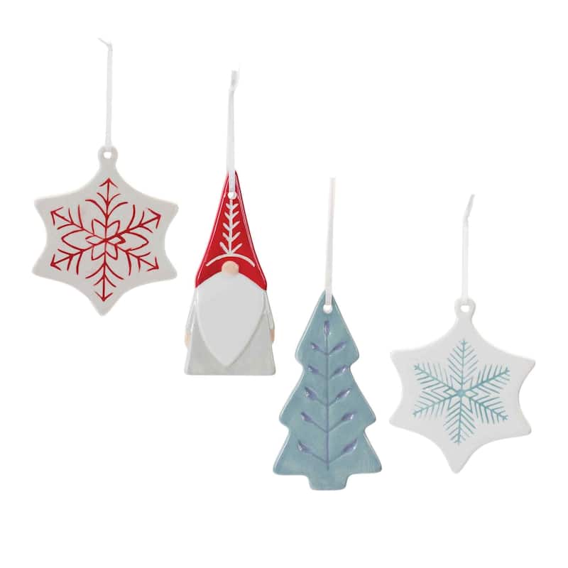 Club 24 White Blue Ceramic Snowman Bell Christmas Ornaments 8.5"